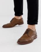 Asos Design Brogue Shoes In Tan Faux Leather - Brown