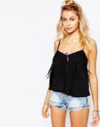 Surf Gypsy Fringe Crochet Crop Beach Top - Black