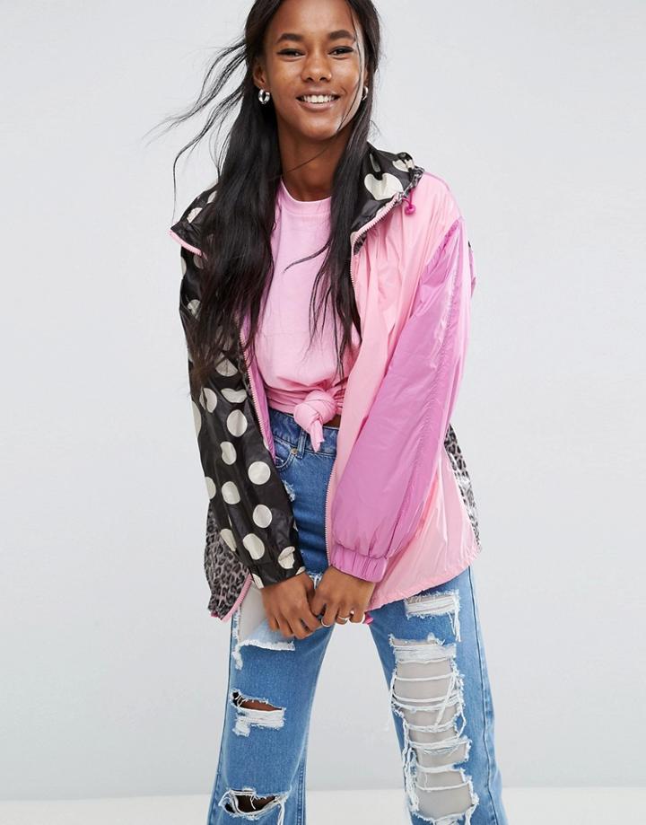 Asos Contrast Leopard And Polka Dot Rain Jacket - Multi