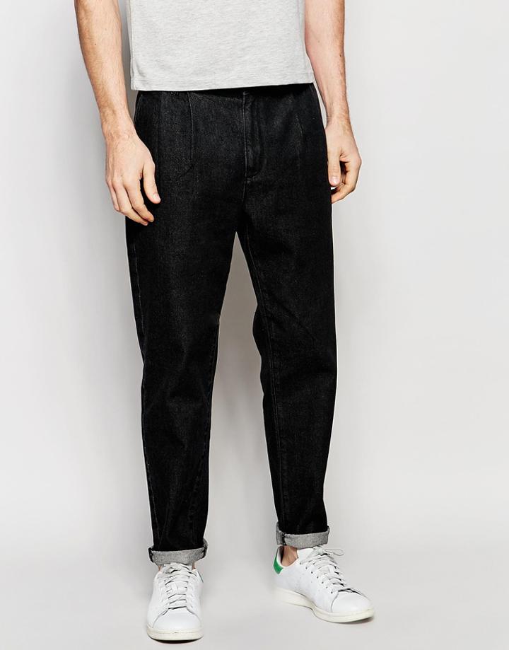 Asos Double Pleat Straight Leg Jean In Washed Black - Washed Black