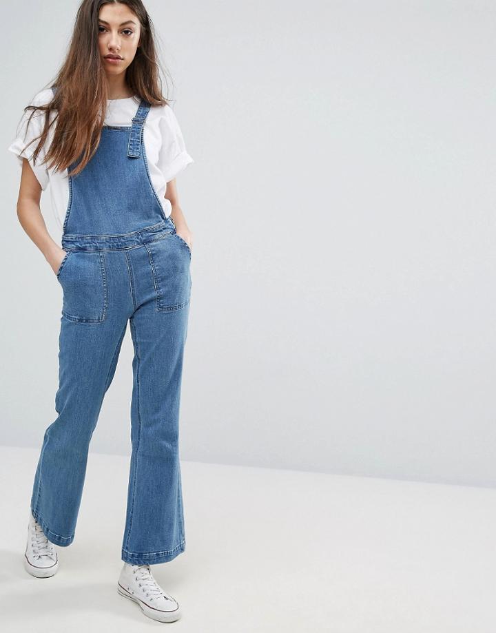 Noisy May Flared Denim Overalls - Blue