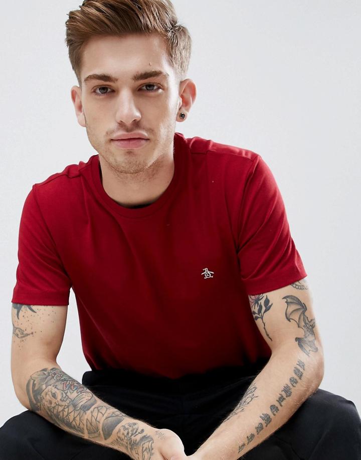 Original Penguin Crewneck T-shirt Small Logo In Dark Red - Red