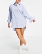 Asos Design Cotton Stripe Oversized Sleep Shirt In Blue & White-blues