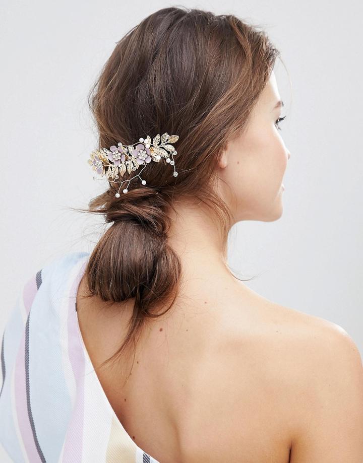 Asos Design Pastel Flower And Leaf Hair Comb - Gold