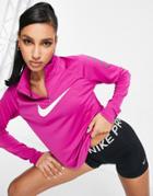 Nike Running Swoosh Half Zip Long Sleeve Top In Pink