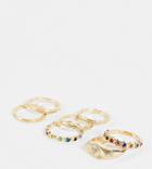Reclaimed Vintage Inspired Cosmic Rings With Multicolored Stones In Gold 7 Pack