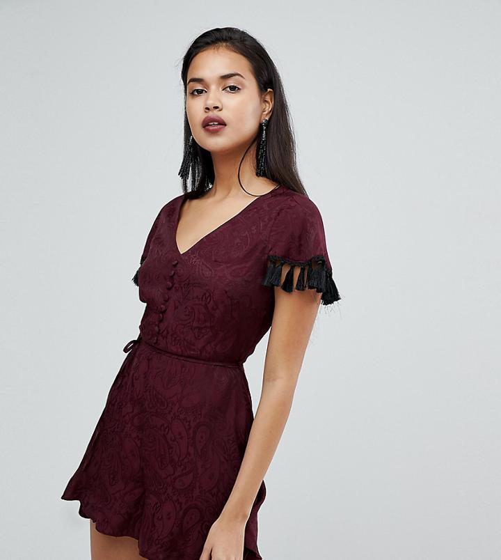 River Island Tassel Sleeve Paisley Jacquard Romper - Red