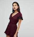 River Island Tassel Sleeve Paisley Jacquard Romper - Red