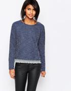 Vila Speckled Sweater With Fringed Detail - Blue