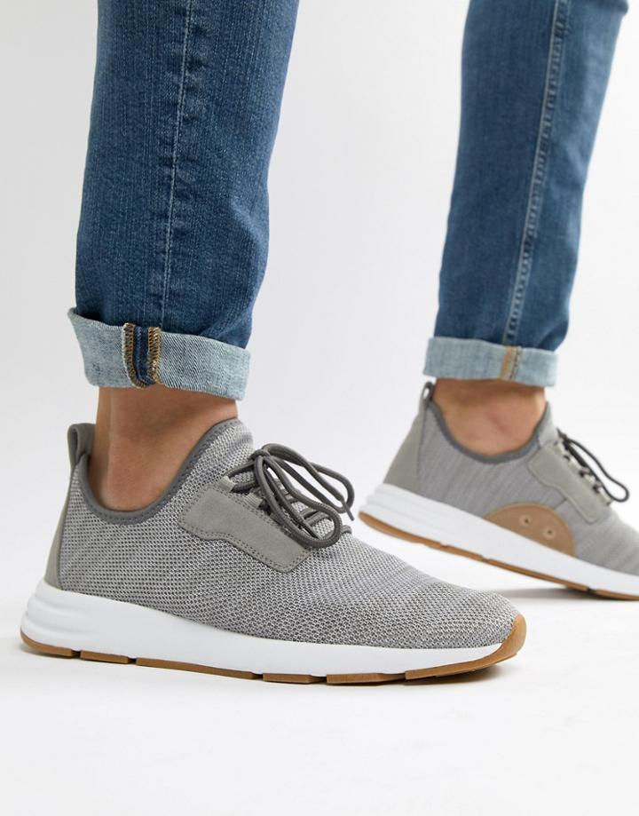 Pull & Bear Knitted Runner Sneaker In Gray - Gray
