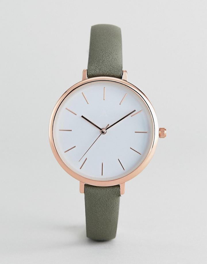 Asos Design Minimal Khaki Watch - Green