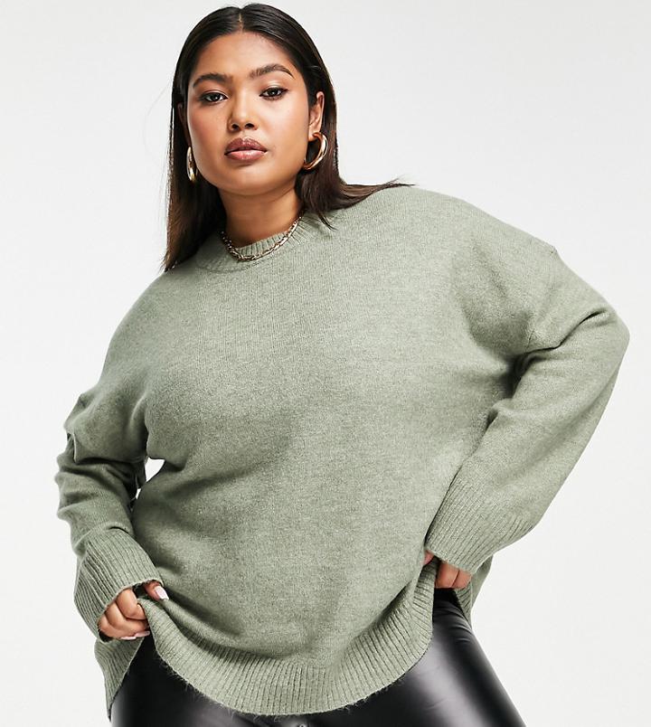 Only Curve Sweater In Light Khaki-green
