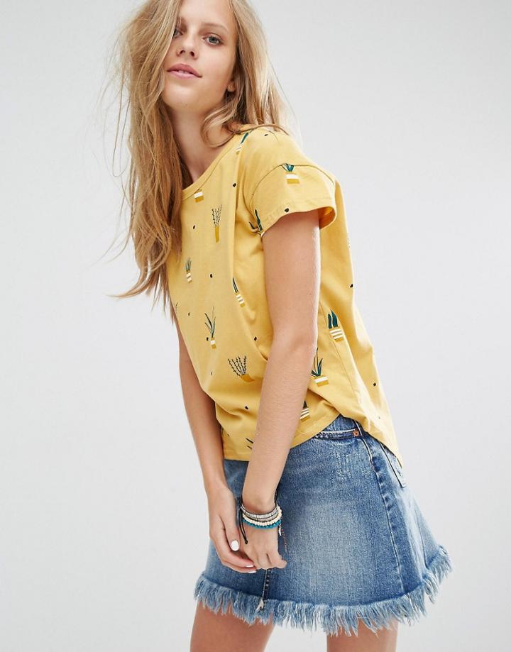 Pull & Bear Cactus Print T-shirt - Mustard