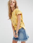 Pull & Bear Cactus Print T-shirt - Mustard