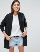 Asos Chunky Knit Cardigan In Wool Mix - Gray