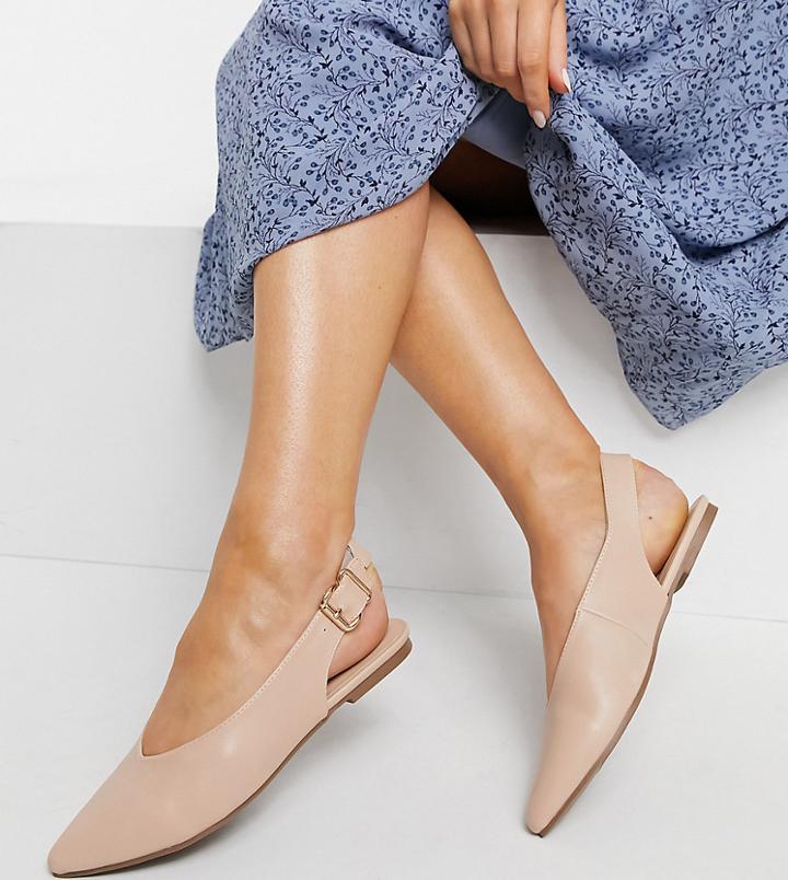 London Rebel Wide Fit Slingback Ballet Flats In Beige-neutral