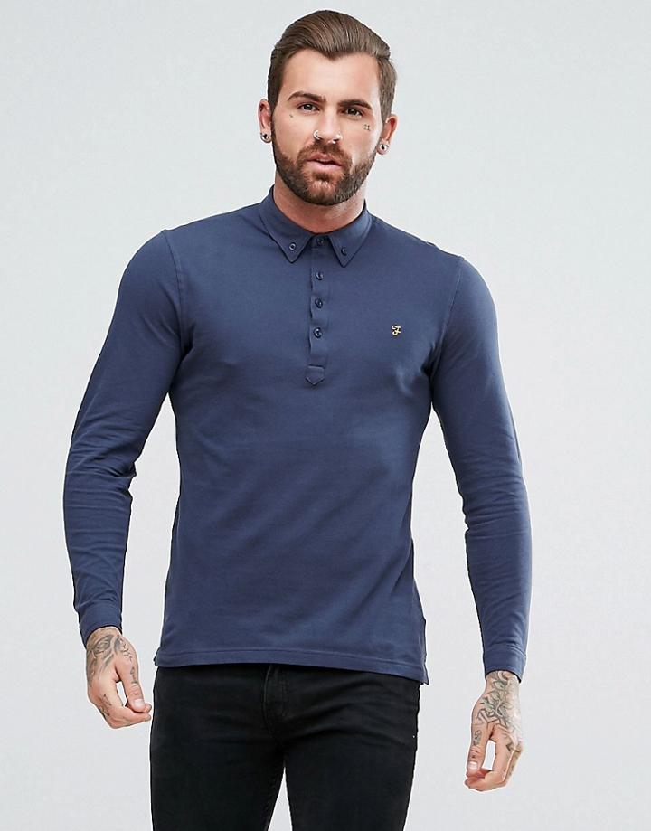 Farah Merriweather Slim Fit Long Sleeve Pique Polo Shirt In Navy - Navy