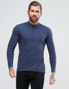 Farah Merriweather Slim Fit Long Sleeve Pique Polo Shirt In Navy - Navy