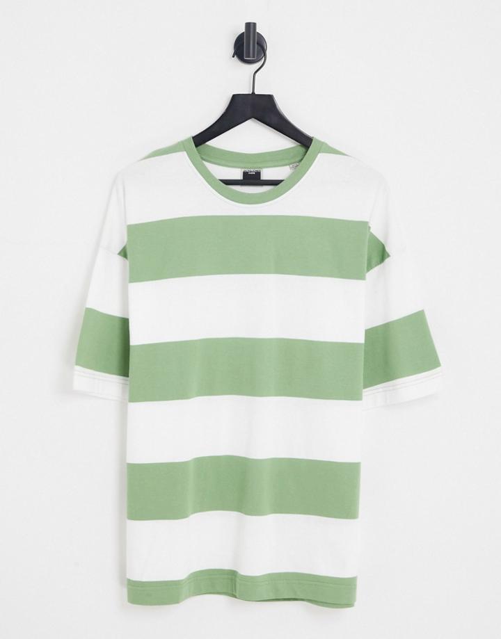 Jack & Jones Core Wide Stripe Oversized T-shirt In Green