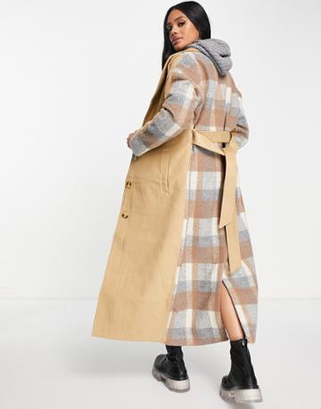 Missguided Belted Formal Longline Coat In Tan-brown