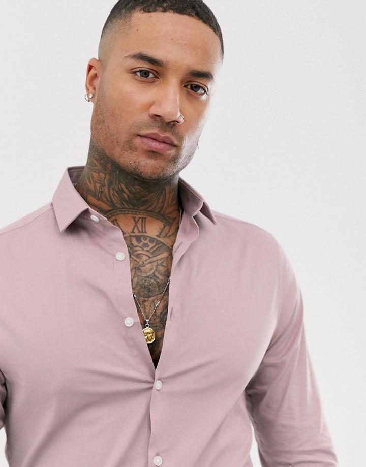 Asos Design Skinny Fit Smart Shirt In Dusty Pink