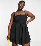 Asos Design Curve Scallop Edge Cut Out Back Mini Sundress In Black
