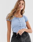 New Look Broderie Lattice Front Top In Light Blue - Blue