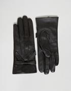 Oasis Real Leather Bow Gloves - Black