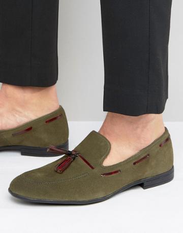 London Brogues Tassel Loafers In Green - Green