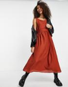 Bolongaro Trevor Cross Back Gathered Midi Dress In Rust-orange
