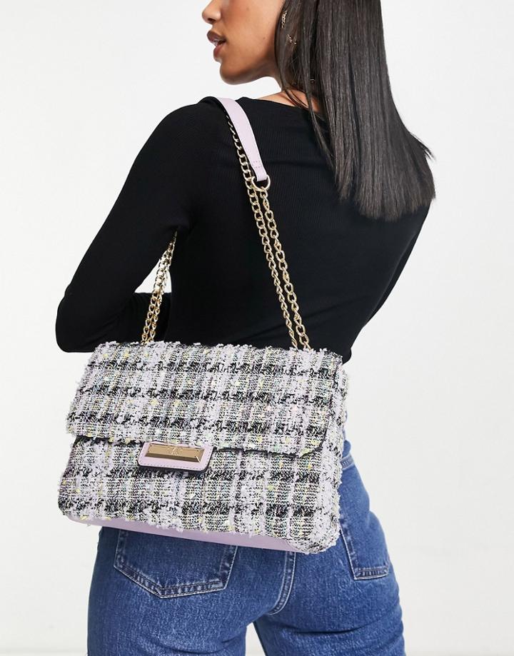 River Island Quilted Boucle Shoulder Bag In Purple