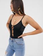 Asos Design Cami Body With Ring Detail - Black