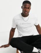 Calvin Klein Raised Striped Logo T-shirt In White