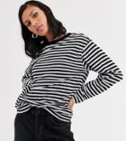 Monki Oversized Long Sleeve Jersey Top In Black And White Stripe