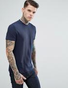 Asos T-shirt In Textured Waffle Fabric In Navy - Navy