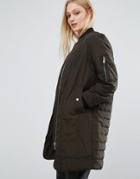 Mango Longline Quilted Bomber Jacket - Green