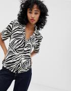 Asos Design Bowling Shirt In Zebra Animal Print-multi