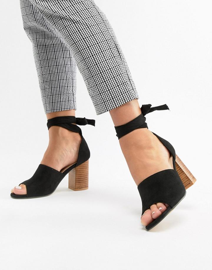 Park Lane Wide Fit Tie Leg Block Heeled Sandals - Black