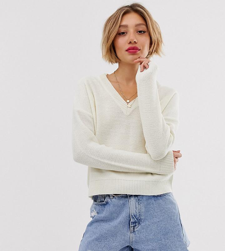 Brave Soul Petite Kansas V-neck Sweater - Cream