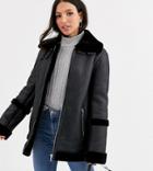 Asos Design Tall Bonded Aviator Coat In Black