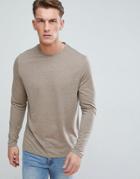 Asos Long Sleeve T-shirt In Linen Mix In Beige - Brown