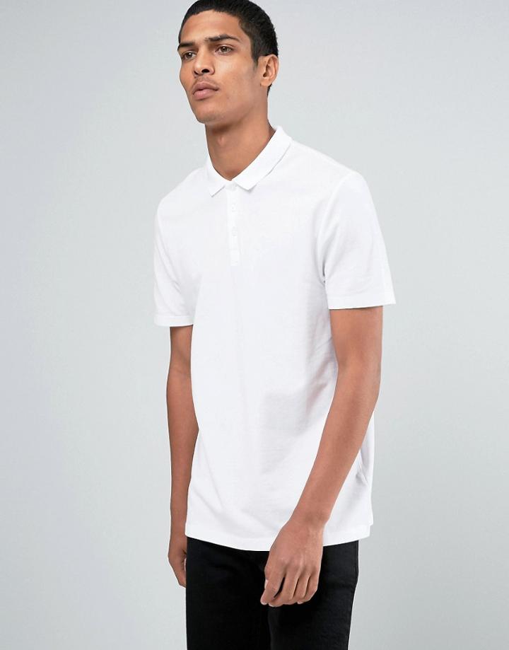 Asos Longline Skater Fit Pique Polo In White - White
