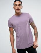 Asos T-shirt In Purple With Roll Sleeve - Purple