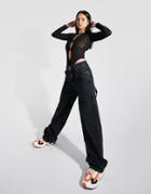 Asos Design Cotton Blend Mid Rise Oversized Skater Jeans In Washed Black - Black