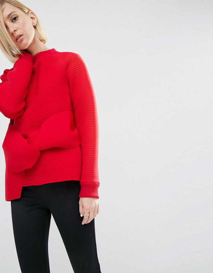 Asos White Tie Detail Top In Self Stripe - Red