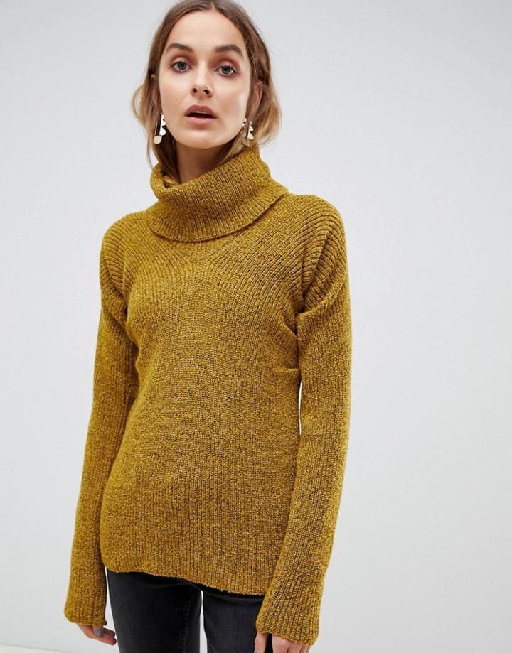 Asos White Roll Neck Sweater With Gather Detail-multi