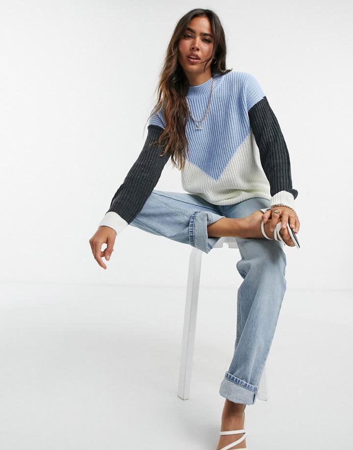 Ax Paris Chevron Colorblock Sweater In Multi