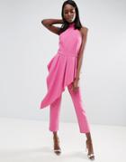 Asos Jumpsuit With Frill Peplum In Scuba Crepe - Pink