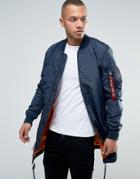 Alpha Industries Ma1-tt Longline Bomber Jacket Slim Fit In Navy - Navy