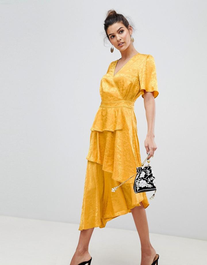 Y.a.s Satin Floral Wrap Dress - Yellow